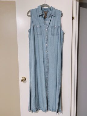 Jones Jeans Sleeveless Duster Button Down Shirt Dress Size 16